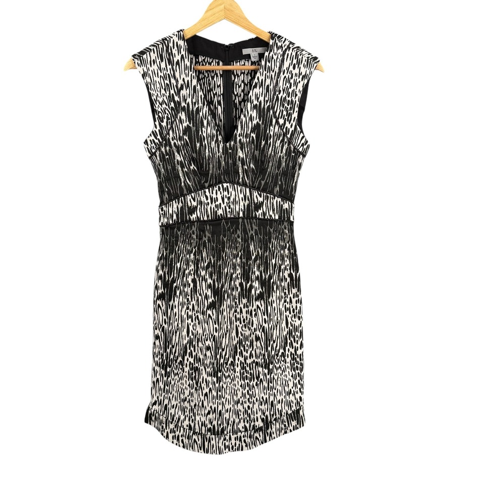 ZAC Zac Posen Sheath Dress Size‎ 4 Black White Animal Print Sleeveless V-Neck